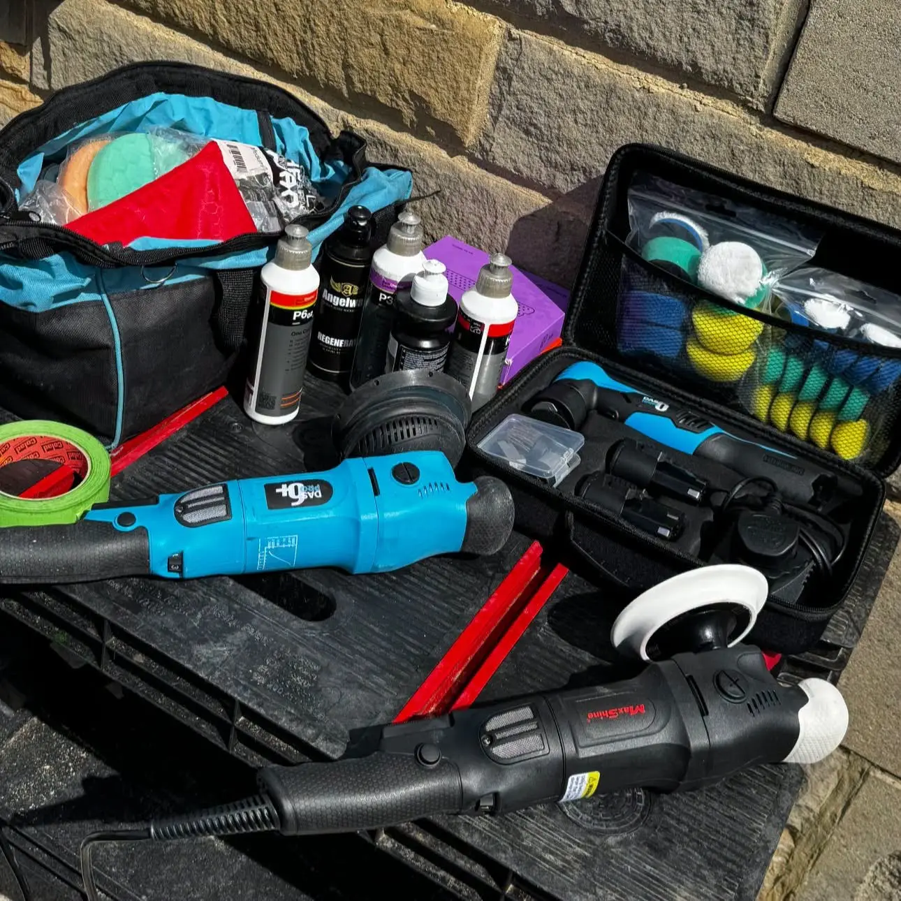TP Car Care polishing kit laid out on site